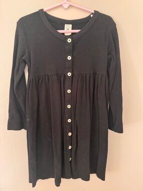 kate quinn Black Button-Front Long Sleeve Gathered Waist Dress